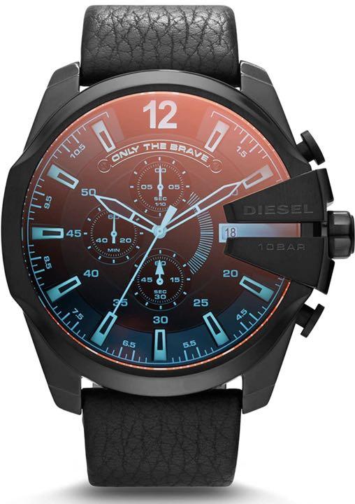 Diesel DZ4323 Mega Chief Chronograph Men's Watch - Black Dial & Black Leather Strap