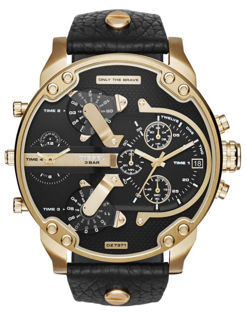 Diesel DZ7371 Mr. Daddy Chronograph Men's Watch - Black Dial & Black Leather Strap