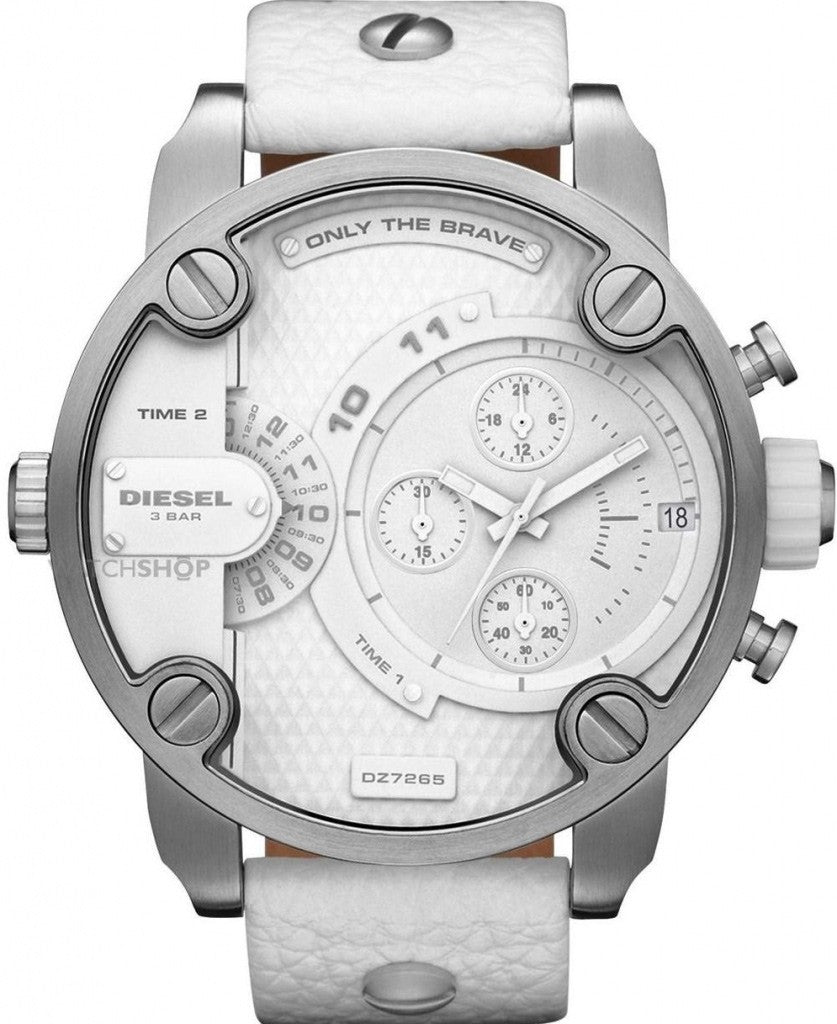 Diesel DZ7265 Badass Chronograph Men's Watch - White Dial & White Leather Strap
