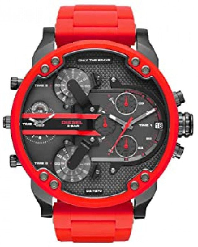 Diesel DZ7370 Mr. Daddy 2.0 Chronograph Men's Watch - Black Dial & Red Silicone Strap