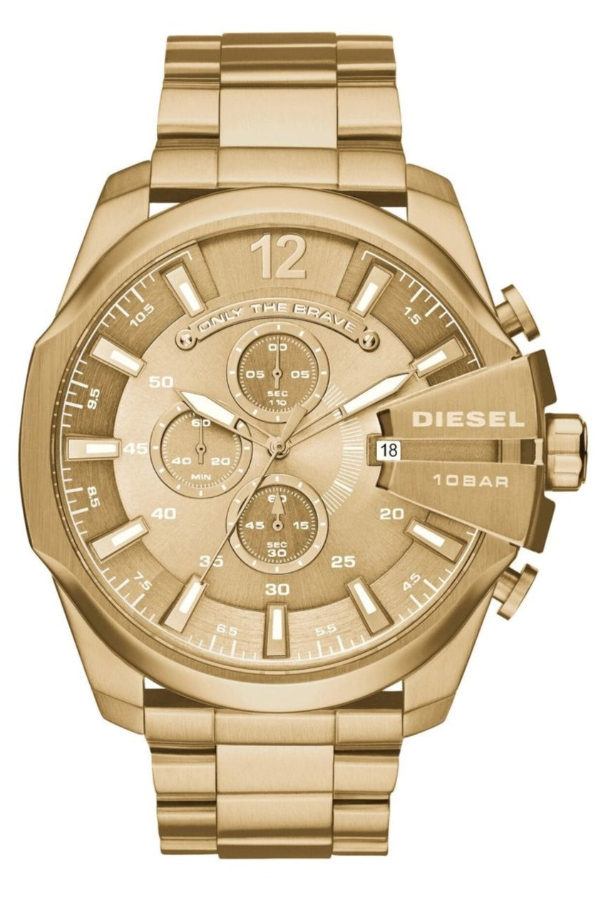 Diesel DZ4360 Mega Chief Chronograph Men's Watch - Gold Dial & Gold Stainless Steel Strap