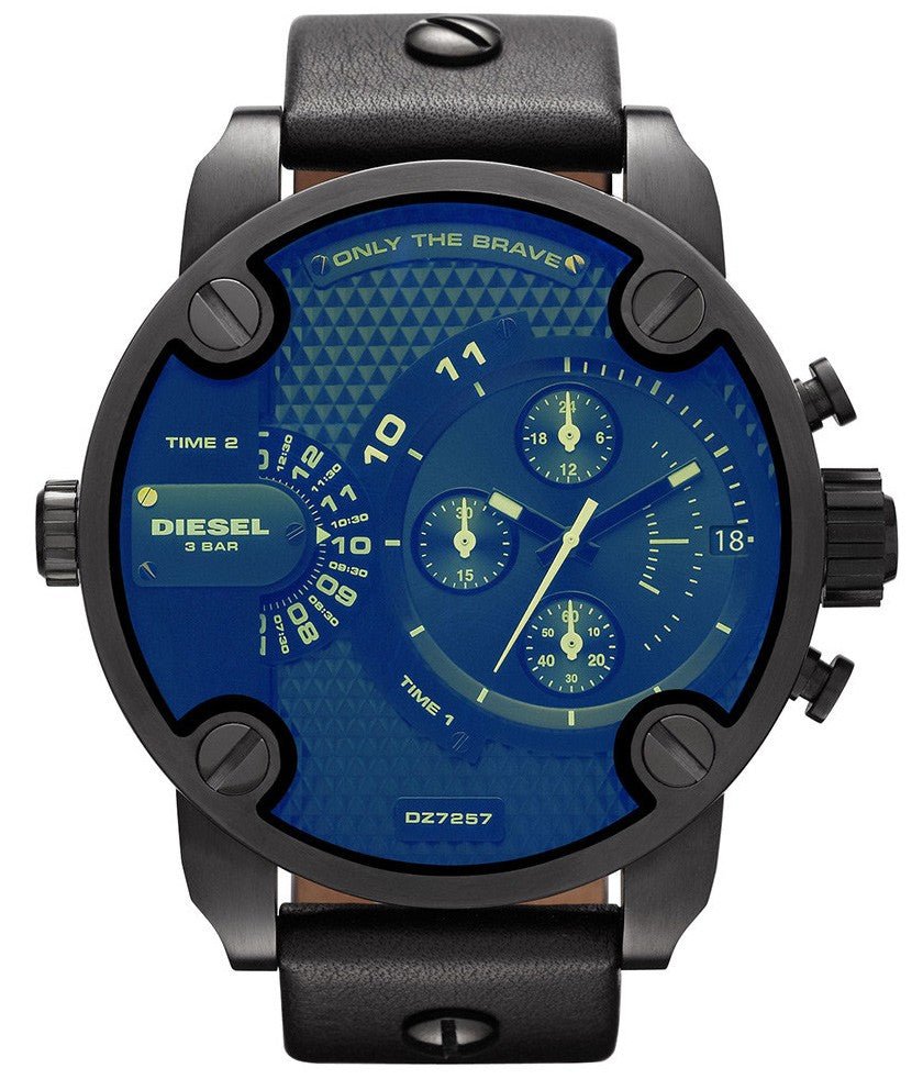 Diesel DZ7257 Little Daddy Chronograph Men's Watch - Blue Dial & Black Leather Strap