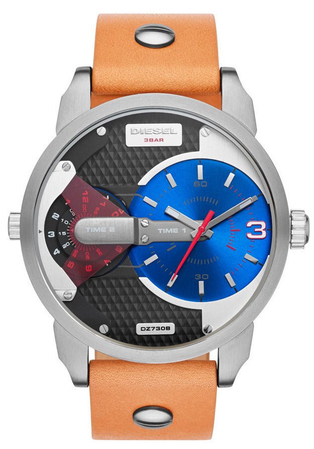 Diesel DZ7308 Mini Daddy Chronograph Men's Watch - Blue & Black Dial & Brown Leather Strap