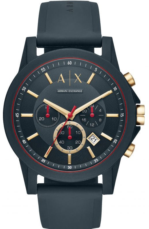 Armani Exchange Outerbanks AX1335 Men's Chronograph Watch - Blue Dial with Blue Silicone Strap
