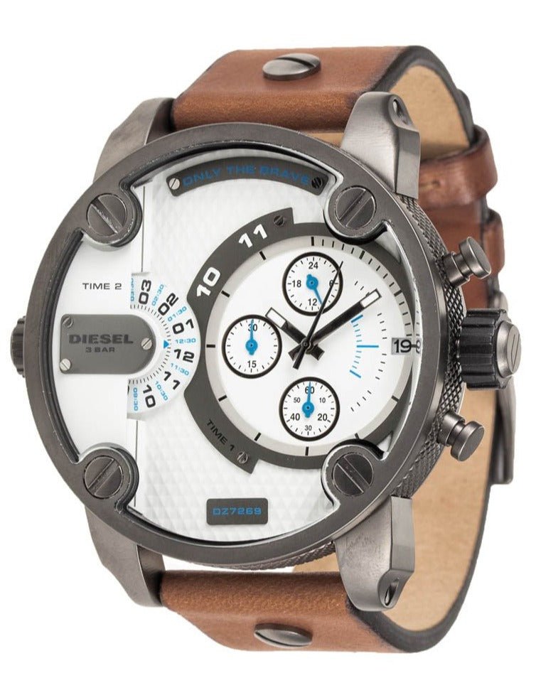 Diesel DZ7269 SBA Dual Time Chronograph Men's Watch - White Dial & Brown Leather Strap
