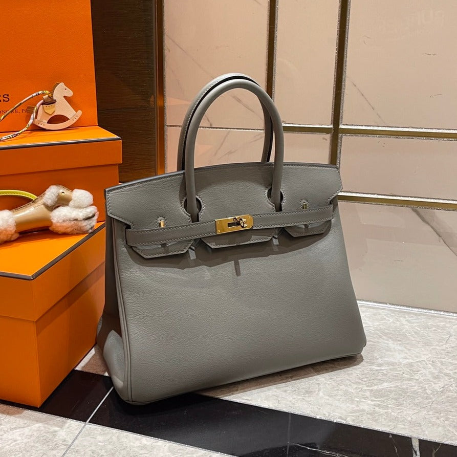 HERMES BIRKIN 30CM GREY SWIFT LEATHER GOLD HARDWARE