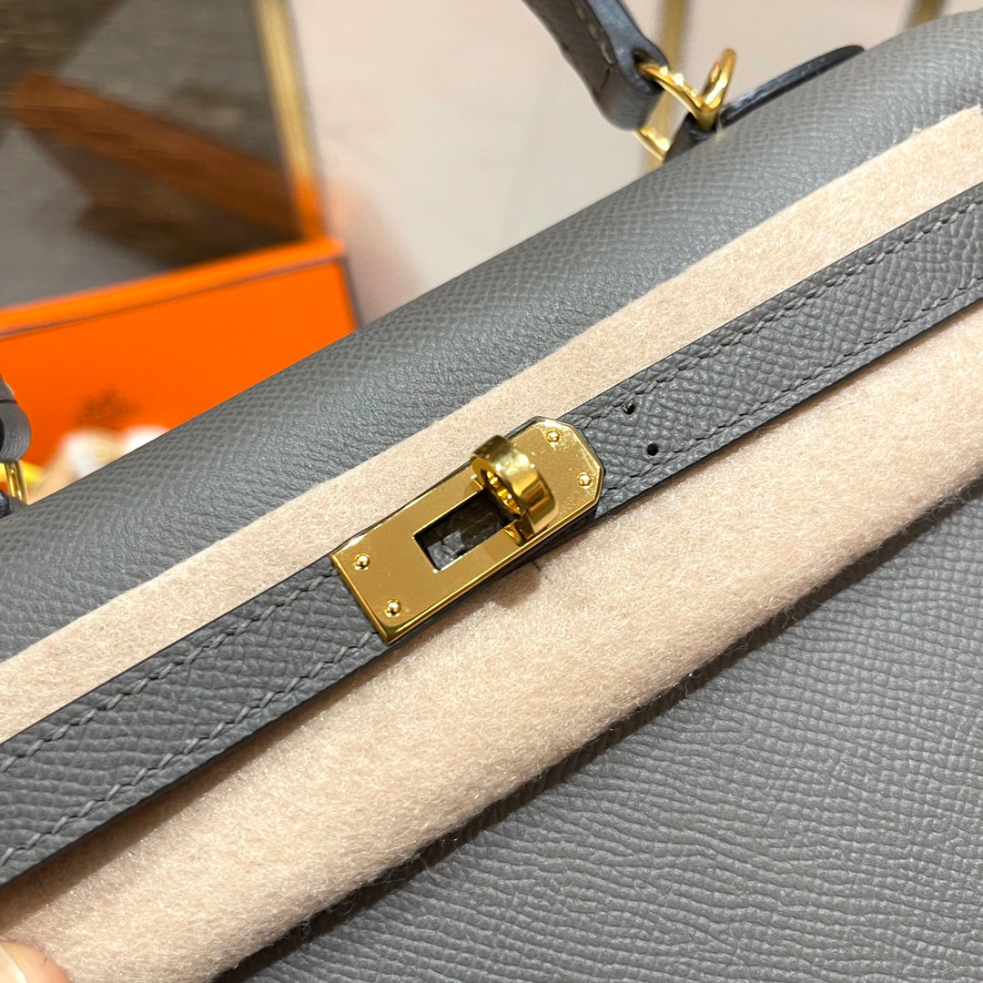 HERMES KELLY 25CM GRIS MOUETTE EPSOM LEATHER GOLD HARDWARE