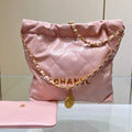 CHANEL HOBO BAG 22 PINK LAMBSKIN GOLD HARDWARE