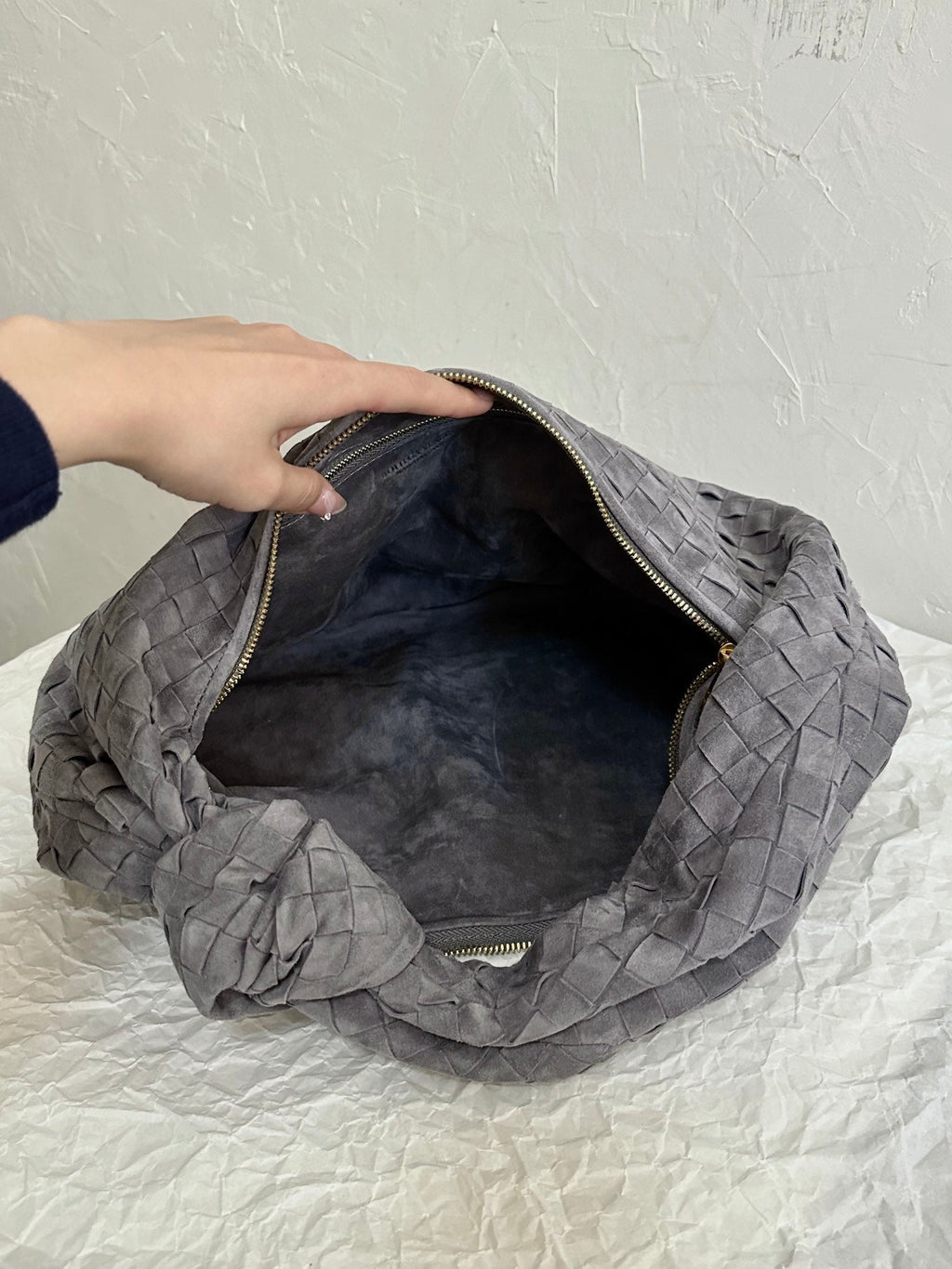 BOTTEGA VENETA SMALL JODIE 48CM GREY SUEDE LEATHER