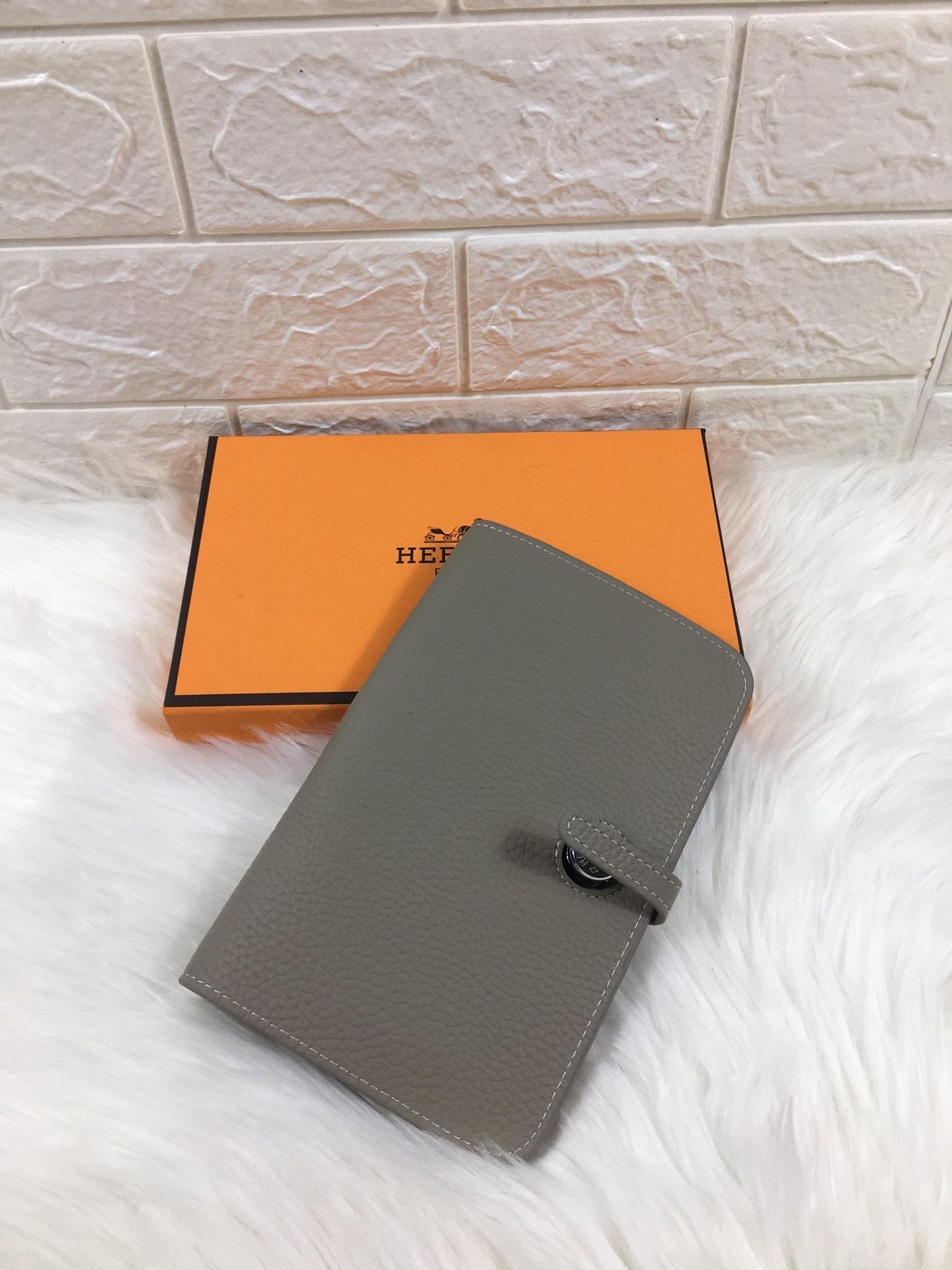 HERMES DOGON WALLET 20 GRAY GRAINED CALFSKIN