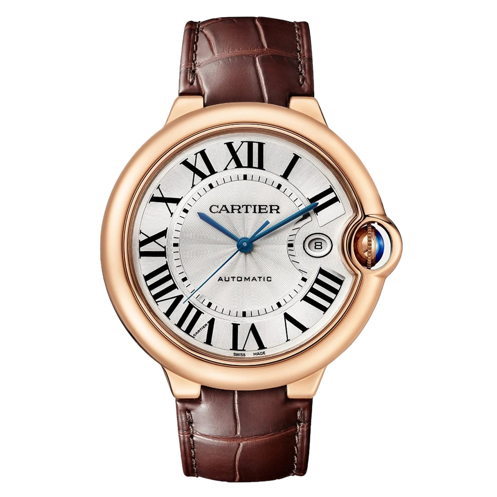 Ballon Bleu de Cartier 42 Watch - 42mm, 18K Rose Gold, Alligator Leather, Silver Dial