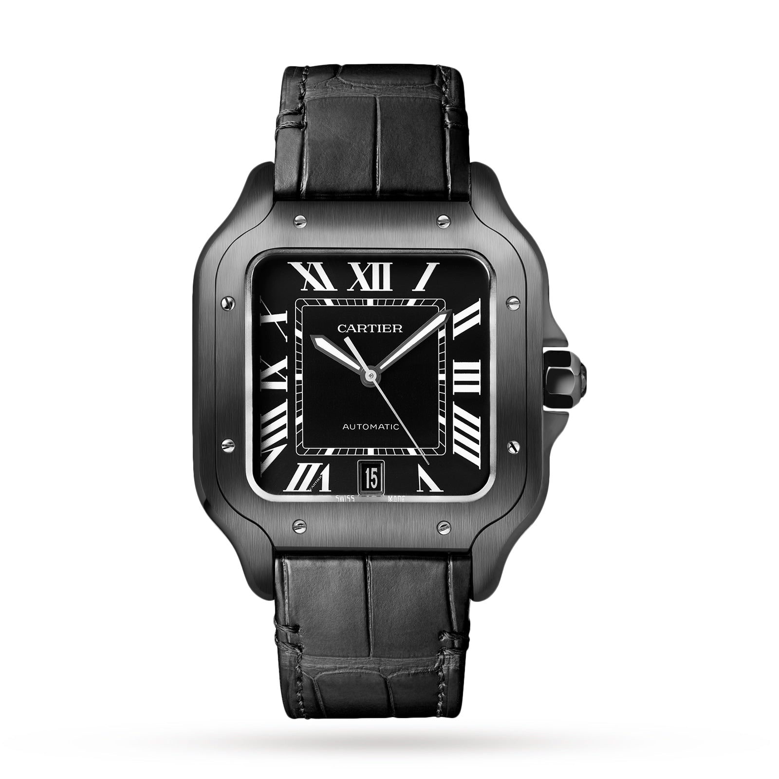 Santos de Cartier Large Model Watch - 40mm, Two - Tone Steel & ADLC, Rubber, Black Dial