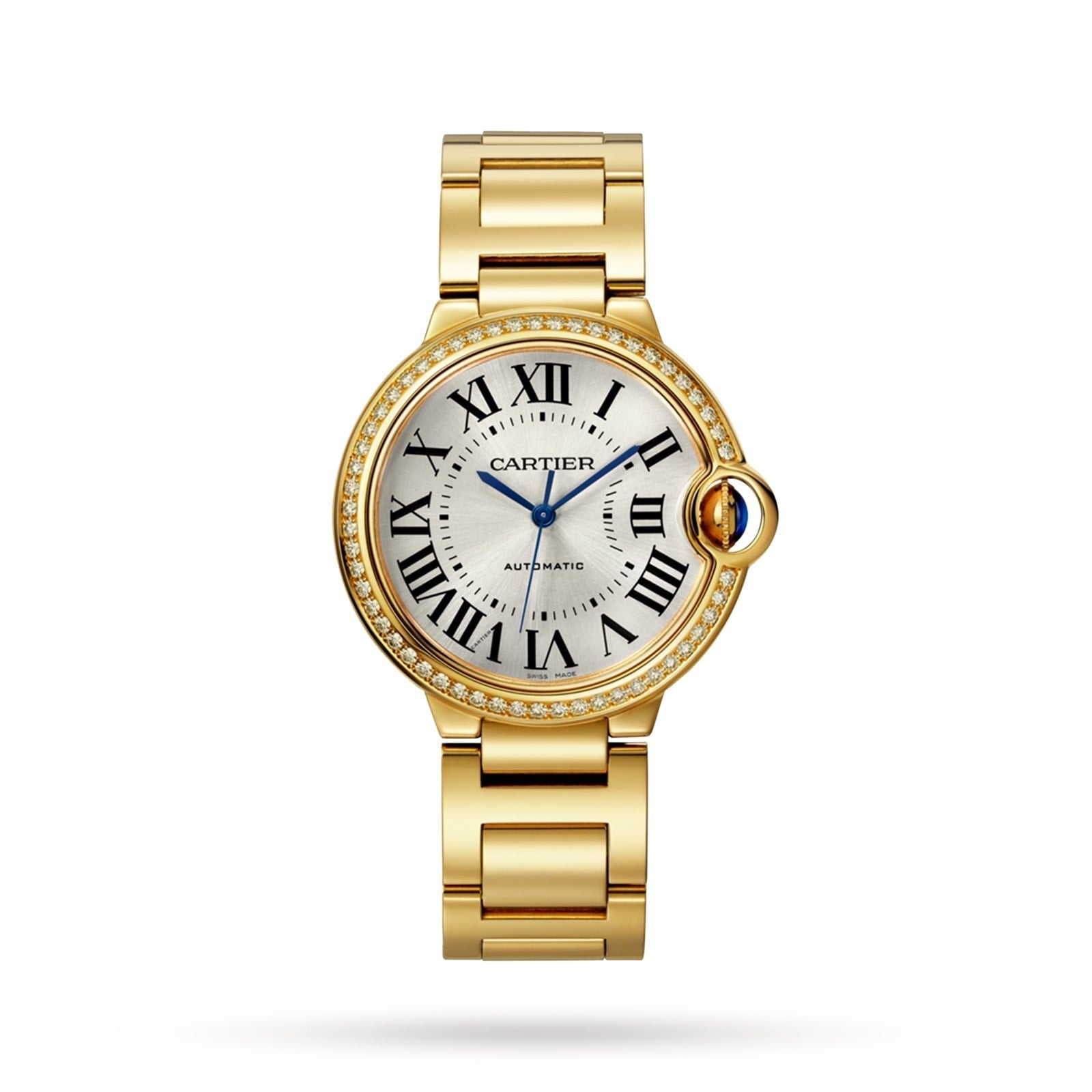 Ballon Bleu de Cartier 33 Watch - 33mm, 18K Yellow Gold, Silver Dial, Yellow Bezel