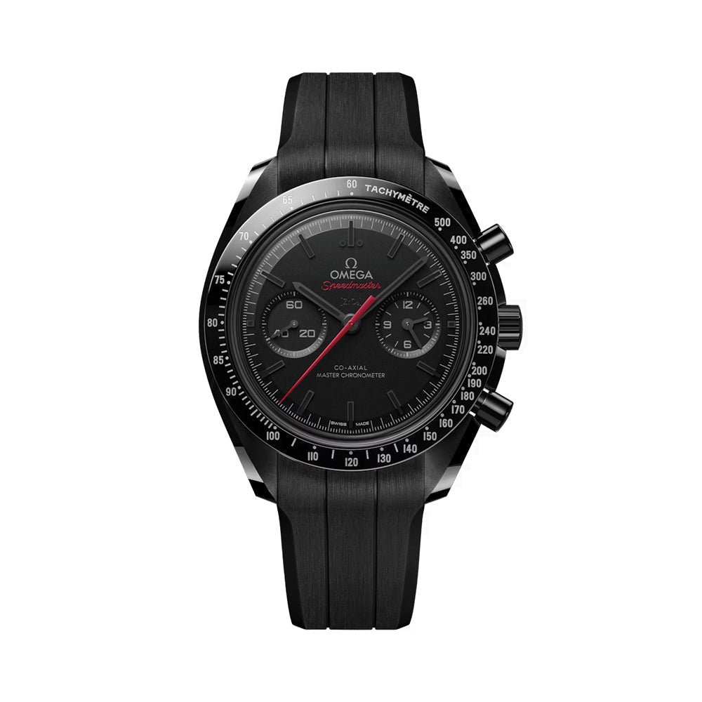 Omega Speedmaster Dark Side of the Moon Black Ceramic 44.25mm Watch - Full Black w/Red Seconds Hand on Rubber Strap