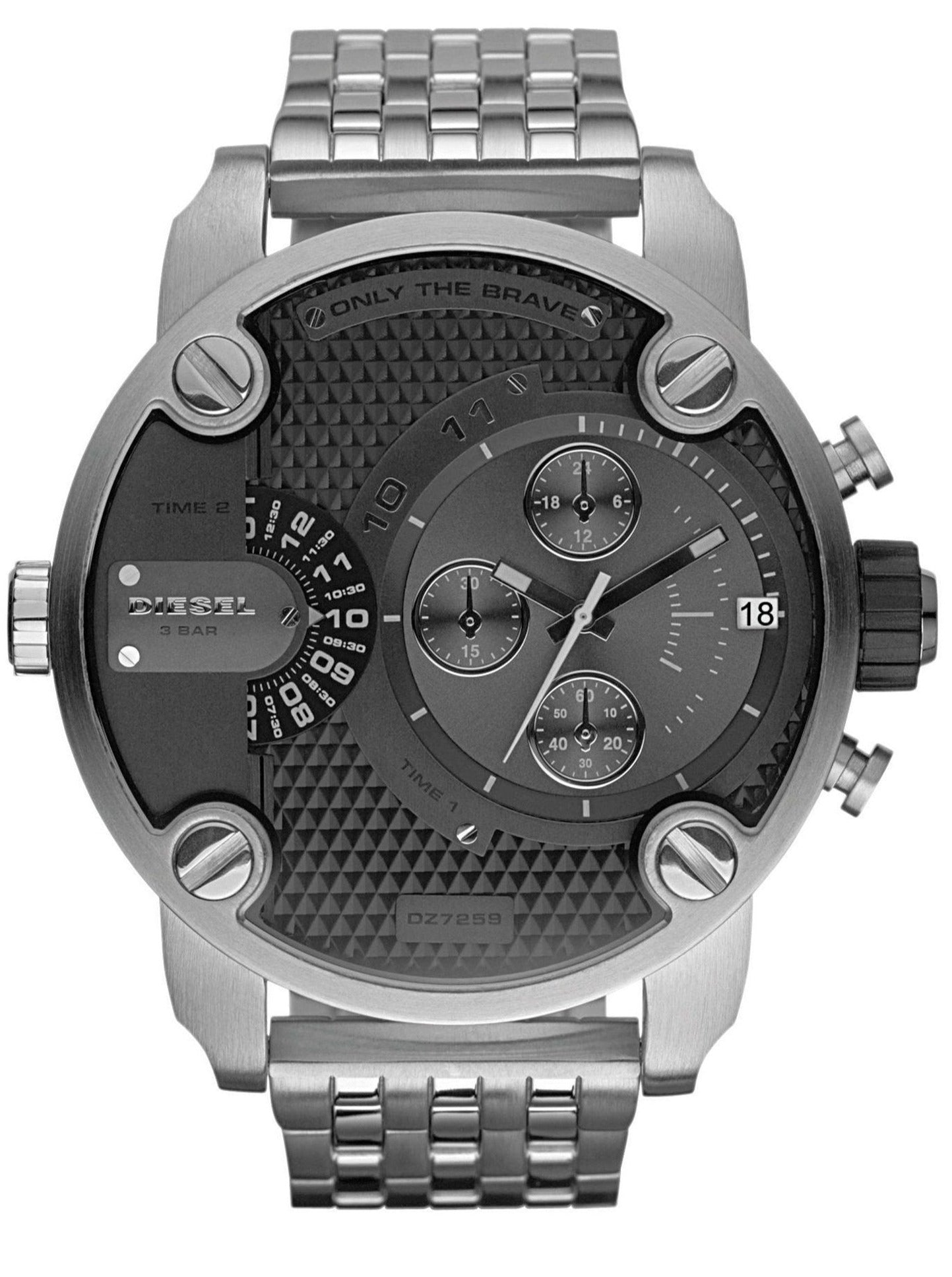Diesel DZ7259 Little Daddy Chronograph Men's Watch - Black Dial & Silver Stainless Steel Strap