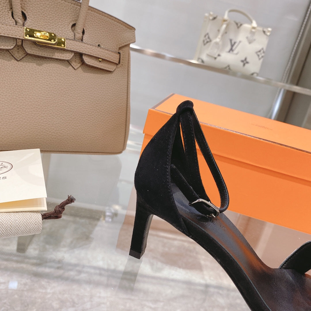 HERMES PREMIERE 70 SANDAL IN BLACK SUEDE WITH CRYSTAL