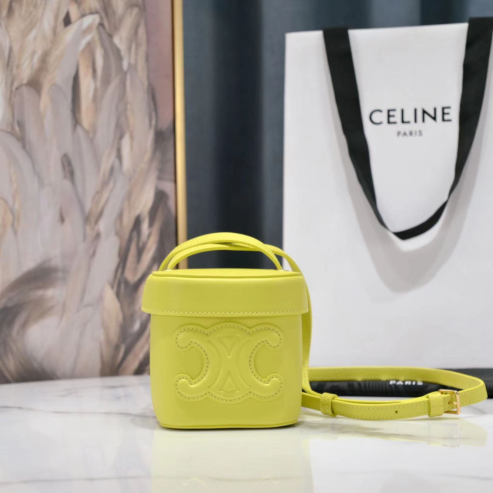 CELINE SQUARE BOX CROSSBODY BAG 11 LEMON YELLOW  CALFSKIN