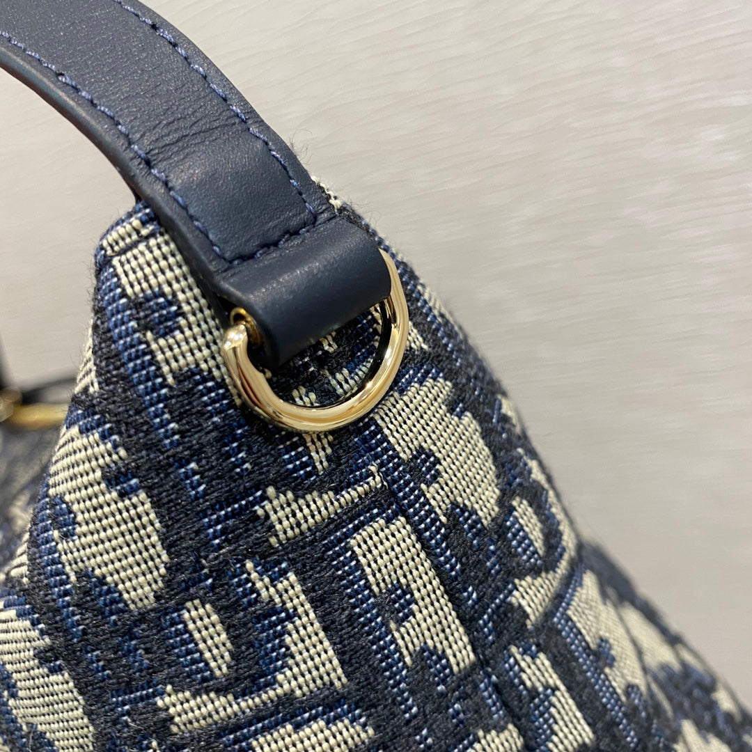 DIOR CD BUCKLE SHOULDER BAG 22 IN BLUE MONOGRAM OBLIQUE JACQUARD