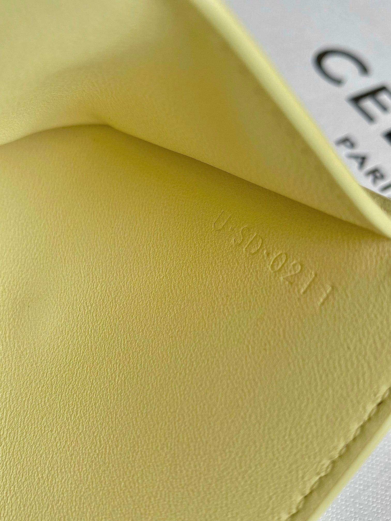 CELINE TRIPHOME 10 TRIFOLD WALLET CALFSKIN YELLOW PASTEL