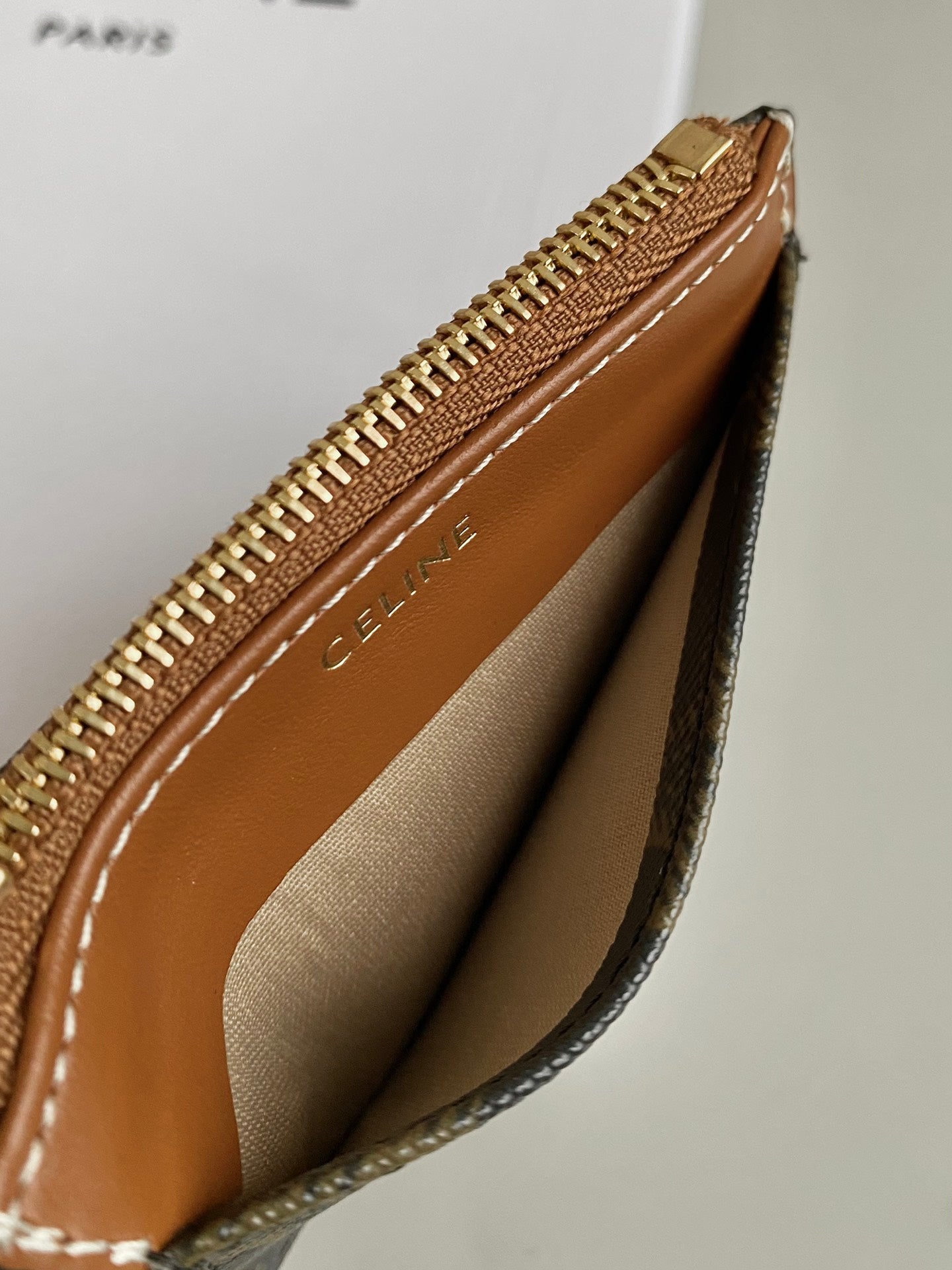 CELINE TRIOMPHE 9 WALLET TWO-IN-ONE OLD FLOWER BROWN CALFSKIN