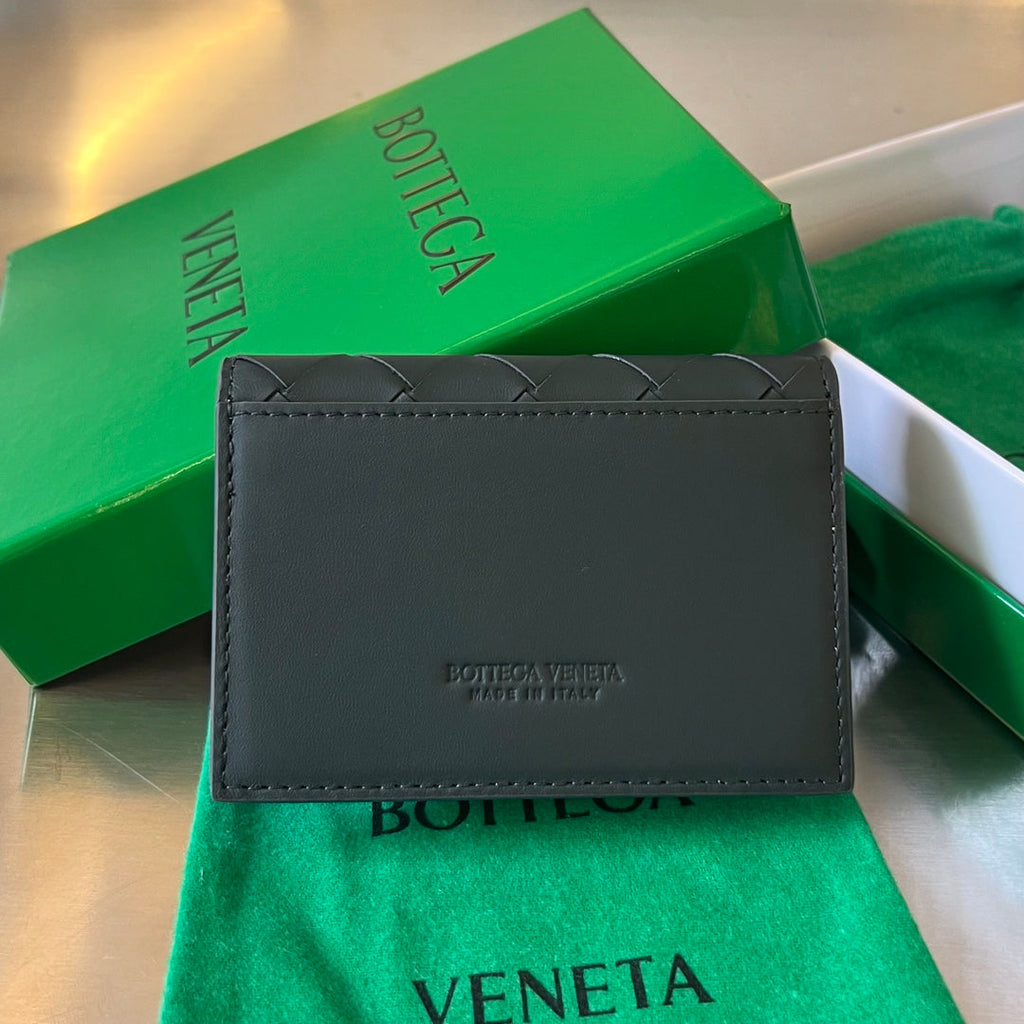 BOTTEGA VENETA INTRECCIATO BUSINESS 11 BLACK CALFSKIN CARD CASE