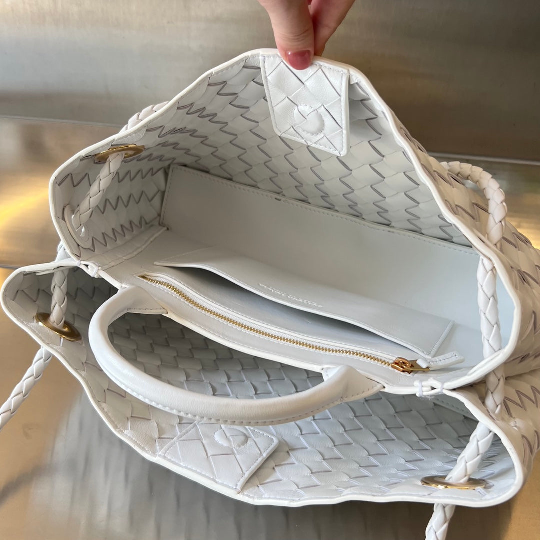 BOTTEGA VENETA SMALL ANDIAMO 29 IN WHITE LAMBSKIN