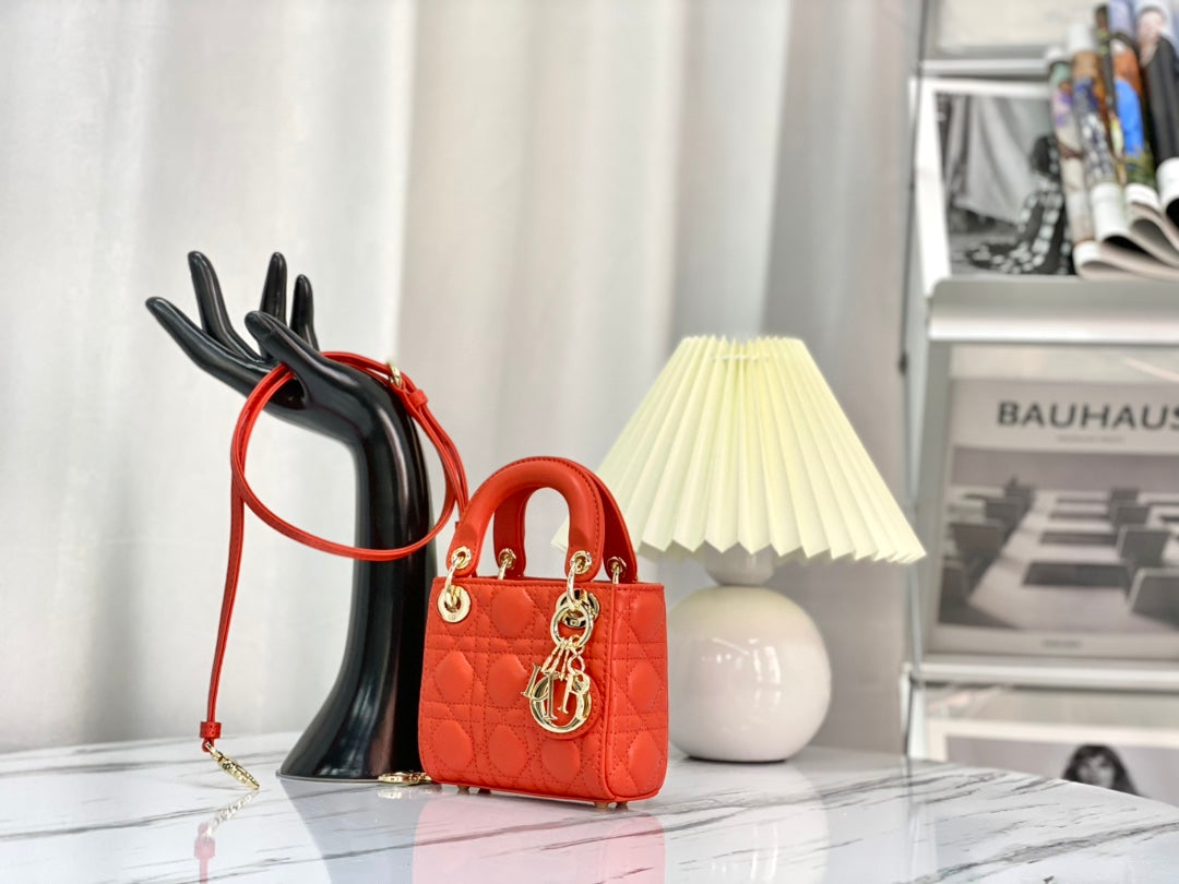 DIOR MICRO LADY 12 BAG IN SCARLET RED LAMBSKIN