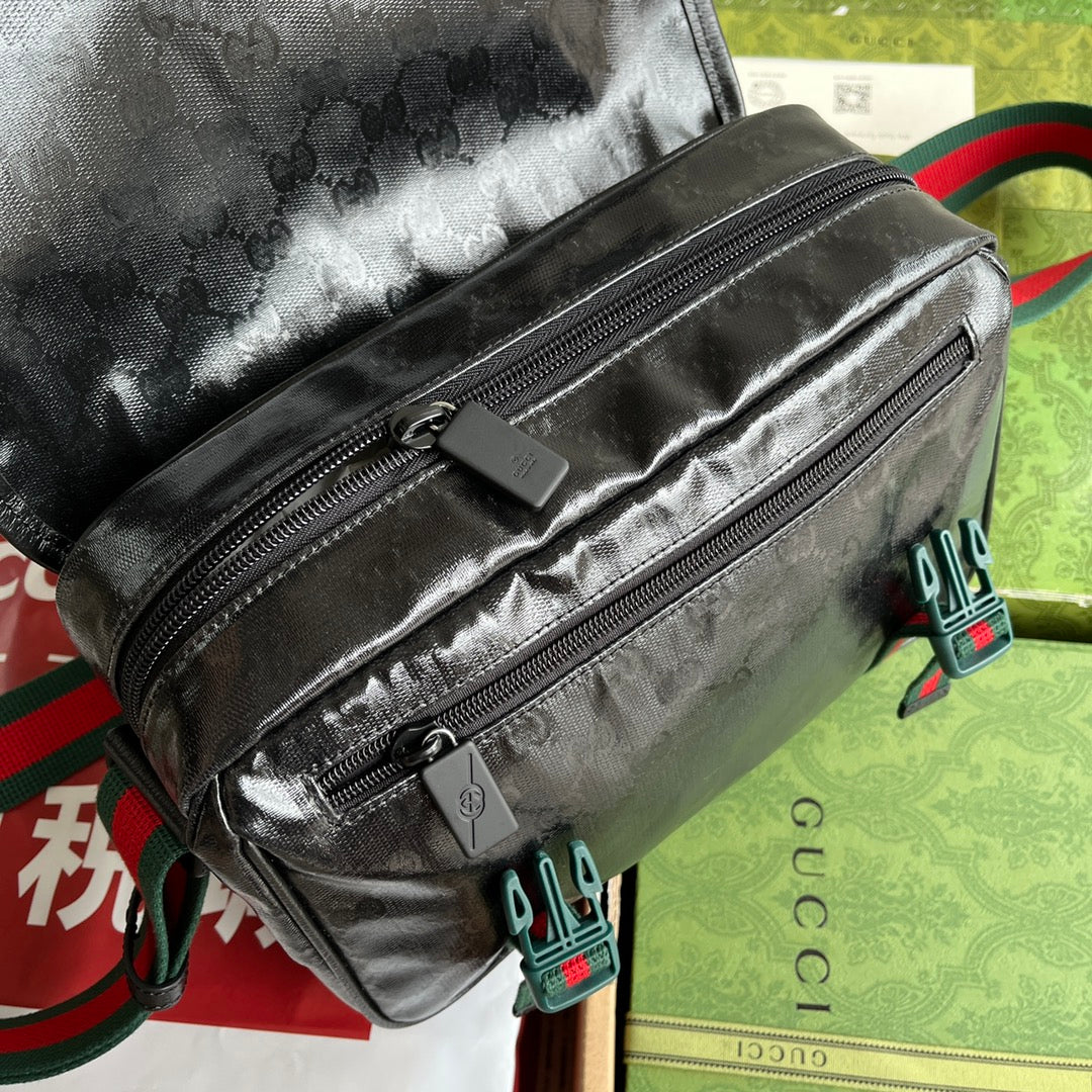 GUCCI MESSENGER BAG 27 IN BLACK MONOGRAM CANVAS