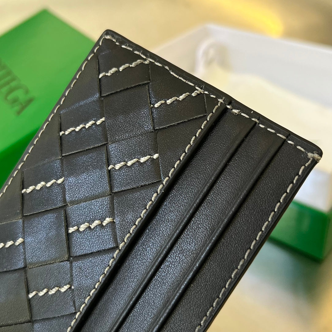 BOTTEGA VENETA INTRECCIATO 10 CREDIT CARD CASE IN BLACK LAMBSKIN