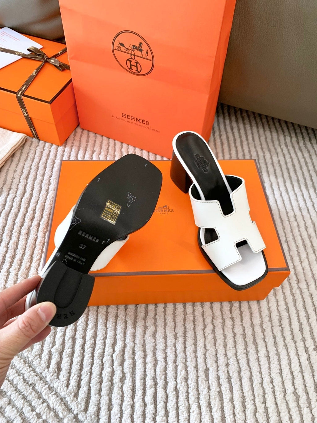 HERMES HELIA 60 SANDAL IN WHITE CALFSKIN