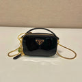 PRADA MINI HAND BAG 11 WITH GOLD STRAP IN BLACK PATENT CALFSKIN