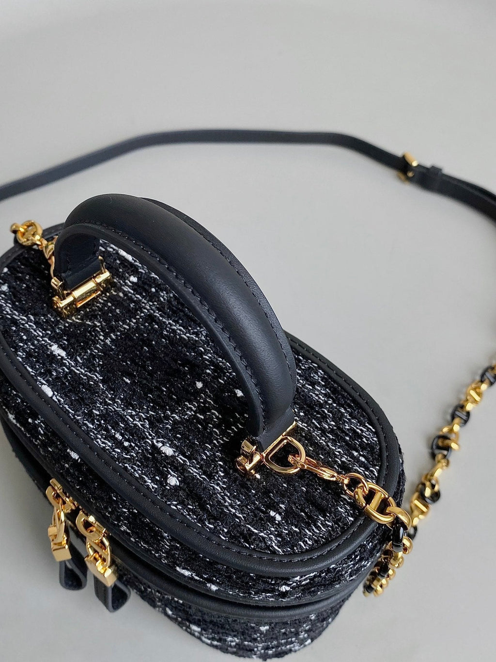 DIOR MINI CARO VANITY 16 BLACK TWEED AND LAMBSKIN