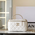 CHANEL 25S VANITY BAG 17 CM IN WHITE LAMBSKIN WITH PEARL STRAP