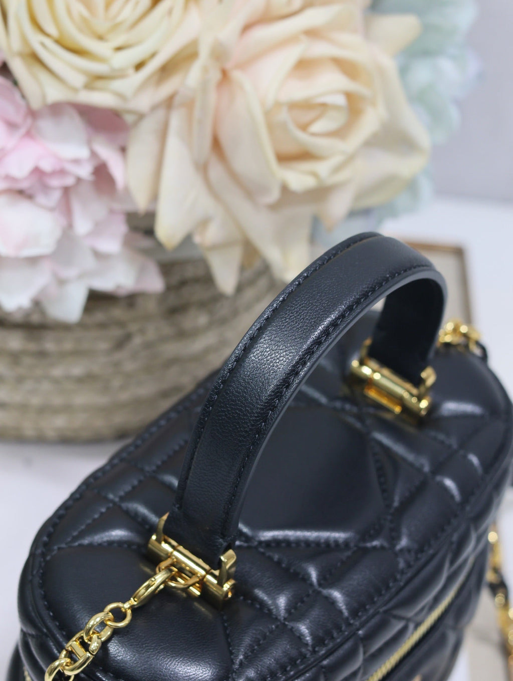 DIOR CARO 16 MINI VANITY CASE IN BLACK MACROCANNAGE LAMBSKIN