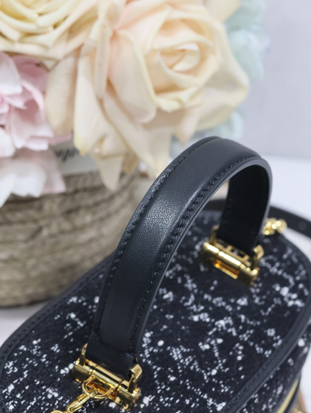 DIOR CARO 16 MINI VANITY CASE IN BLACK MACROCANNAGE TWEED