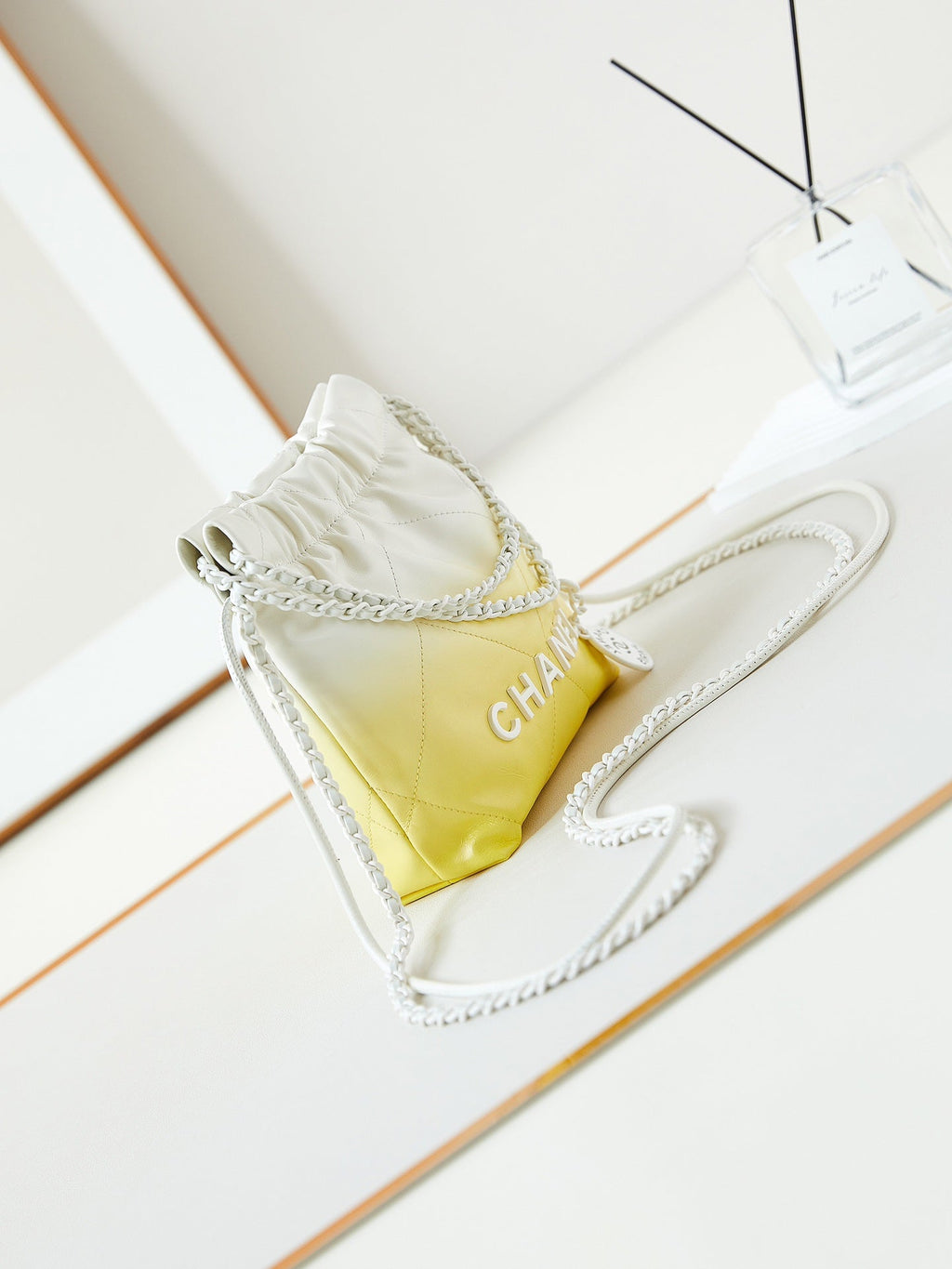 CHANEL MINI 20 HOBO BAG IN WHITE MIX LIGHT YELLOW CALFSKIN