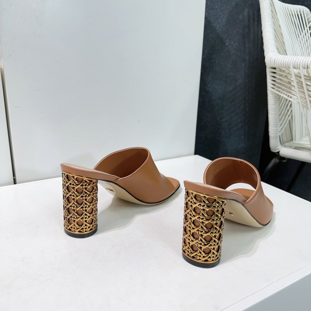 DIOR ICON HEELED SLIDE BRONZE BROWN CALFSKIN 95 MM