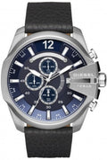 Diesel DZ4423 Mega Chief Chronograph Men's Watch - Blue Dial & Black Leather Strap