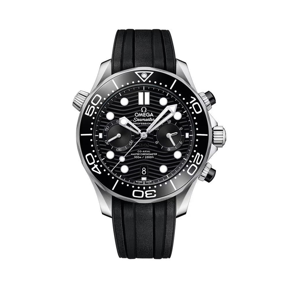 Omega Seamaster Diver 300M Chronograph 44mm Watch - Black on Rubber Strap
