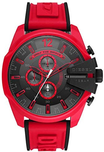 Diesel DZ4526 Mega Chief Chronograph Men's Watch - Black Dial & Red Rubber Strap