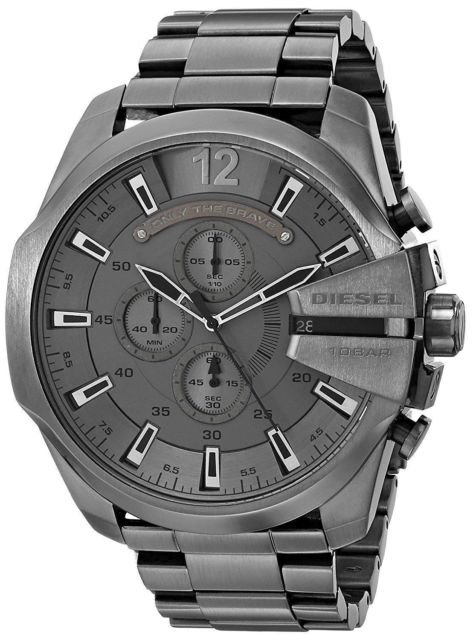 Diesel DZ4282 Mega Chief Chronograph Men's Watch - Grey Dial & Grey Stainless Steel Strap