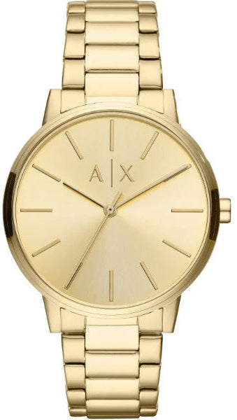 Armani Exchange Cayde AX2707 Men's Analog Watch - Gold Dial with Coordinated Gold Stainless Steel Strap