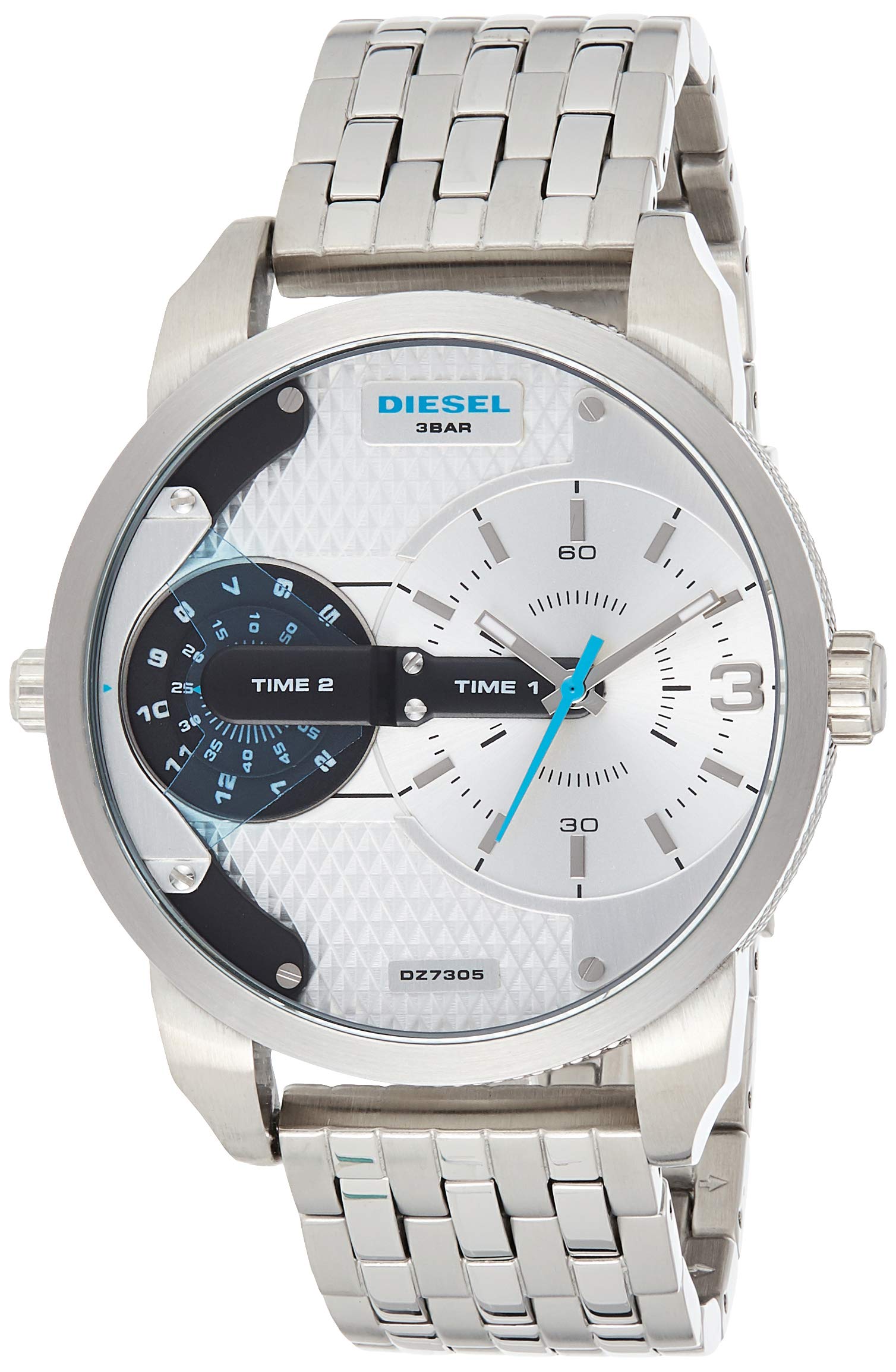Diesel DZ7305 Mini Daddy Dual Time Men's Watch - Silver Dial & Stainless Steel Strap