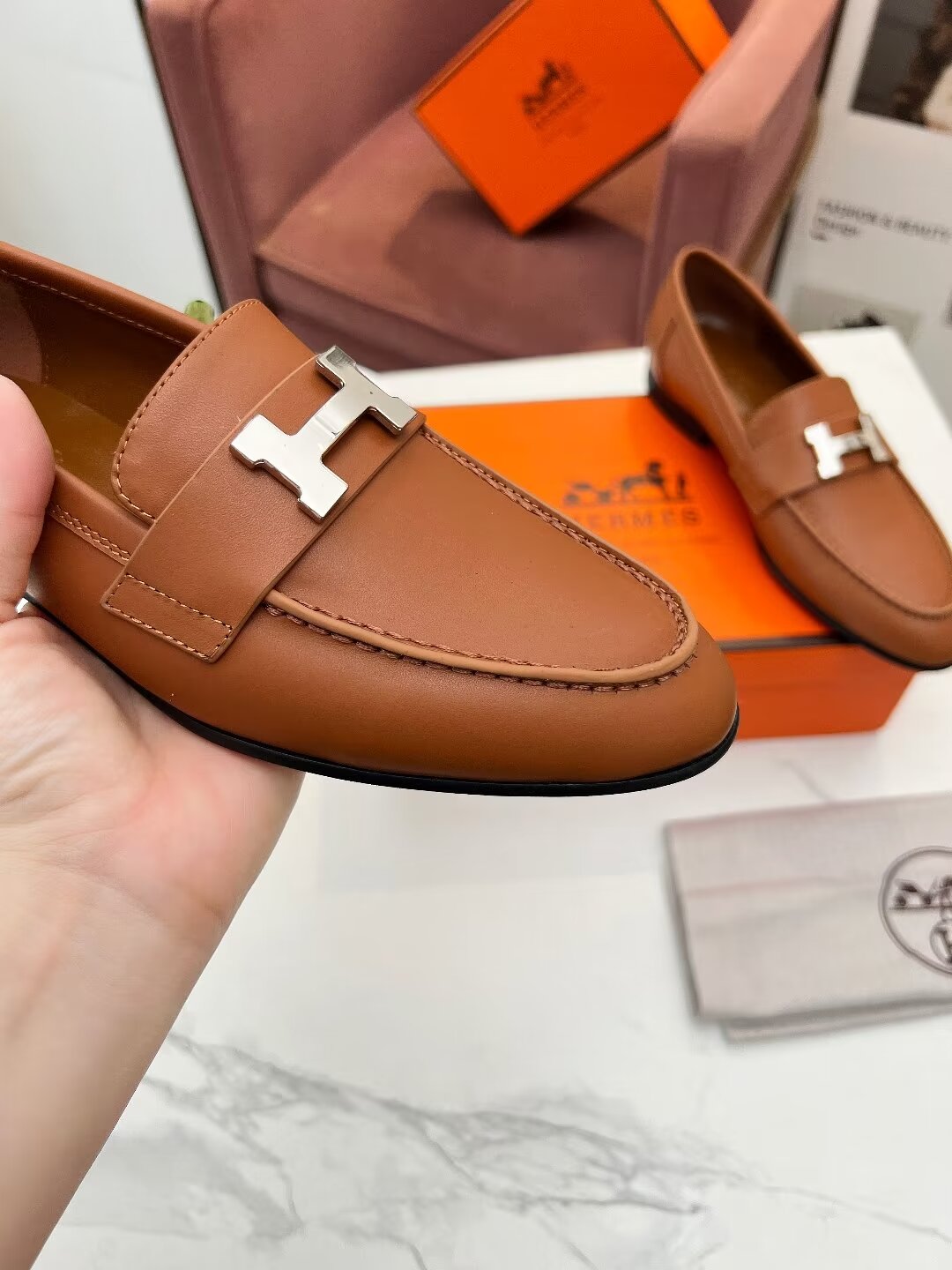 HERMES PARIS LOAFER TAWNY CALFSKIN