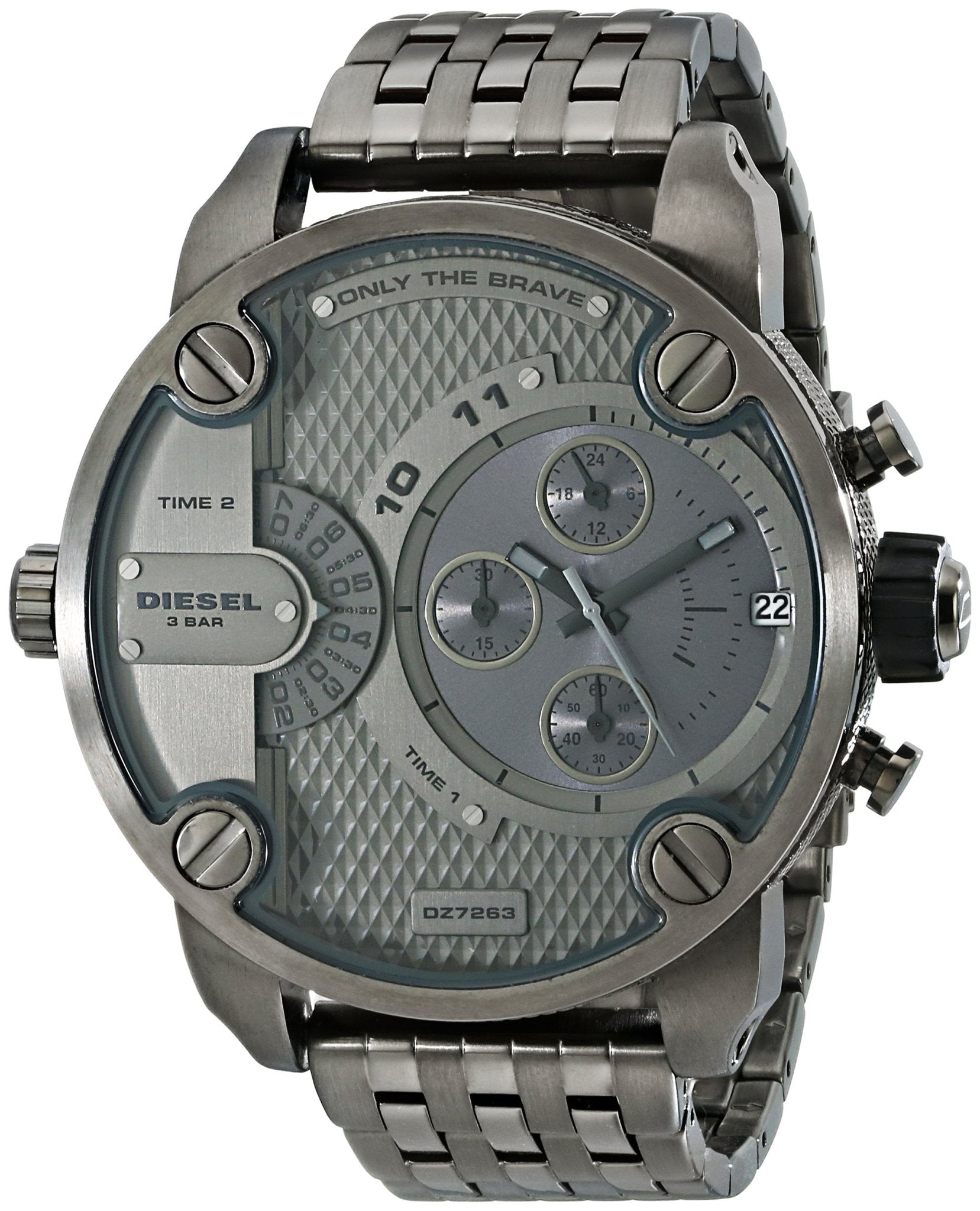 Diesel DZ7263 Little Daddy Dual Time Chronograph Men's Watch - Grey Dial & Stainless Steel Strap
