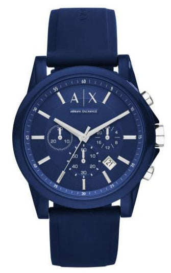 Men's Armani Exchange Outerbanks Chronograph Watch AX1327 - Blue Dial with Blue Silicone Strap