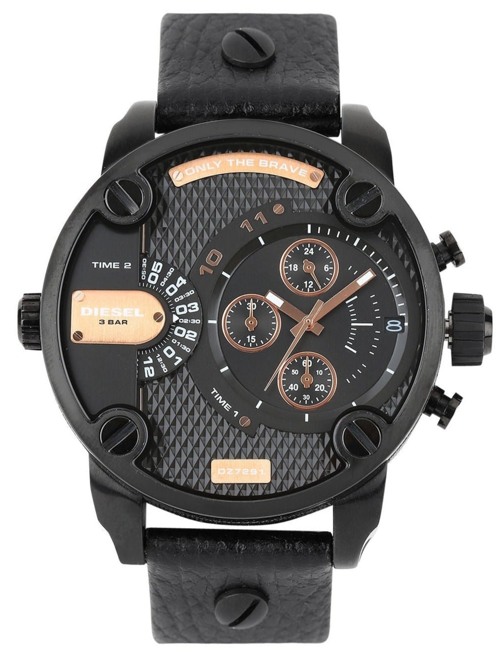 Diesel DZ7291 Little Daddy Chronograph Men's Watch - Black Dial & Black Leather Strap
