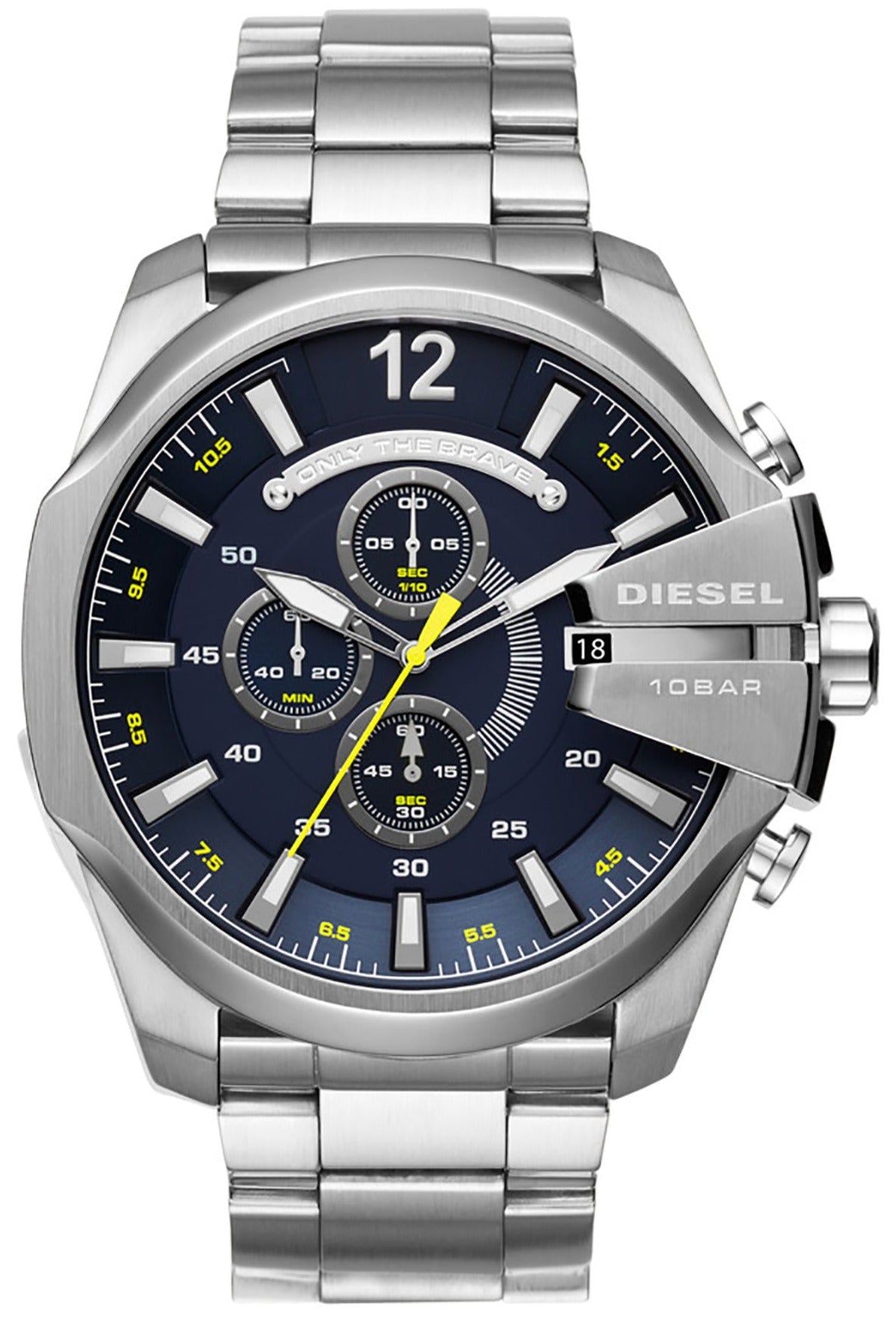 Diesel DZ4465 Mega Chief Chronograph Men's Watch - Blue Dial & Silver Stainless Steel Strap