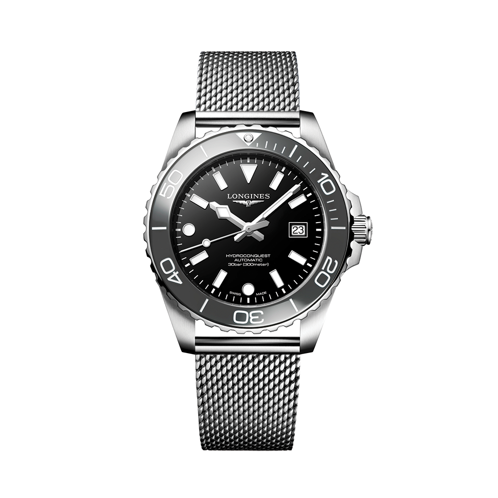Longines HydroConquest 42mm Watch - Black on Mesh Bracelet