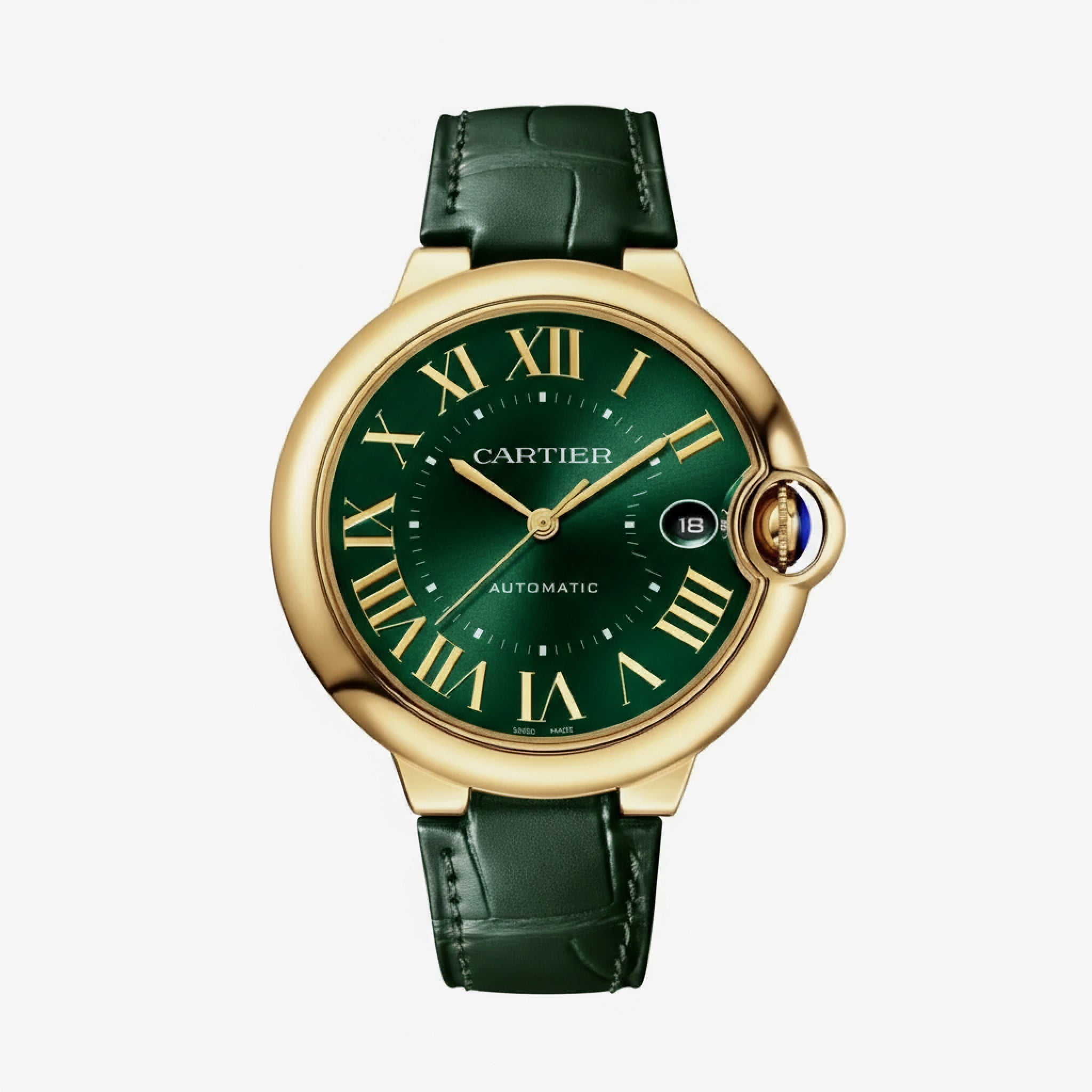 Ballon Bleu De Cartier Watch - 40mm, 18K Yellow Gold, Alligator Leather, Green Dial